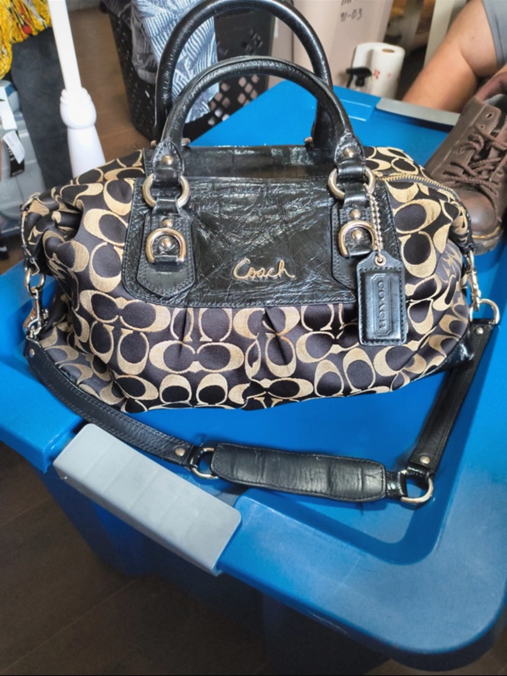 Coach Brown and Black Signature Shoulder Satchel